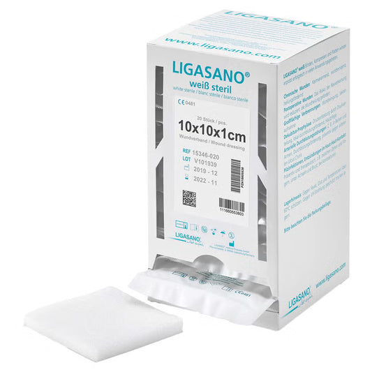 LIGASANO weiß Verband 1x10x10 cm steril Spenderbox - 20 Stück